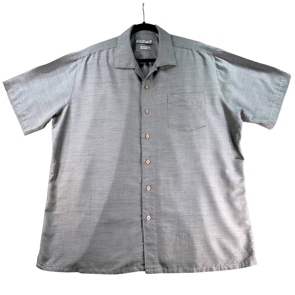 Batik Bay Mens XL Gray Slub Texture Short Sleeve Button Up Camp Shirt Easy Care